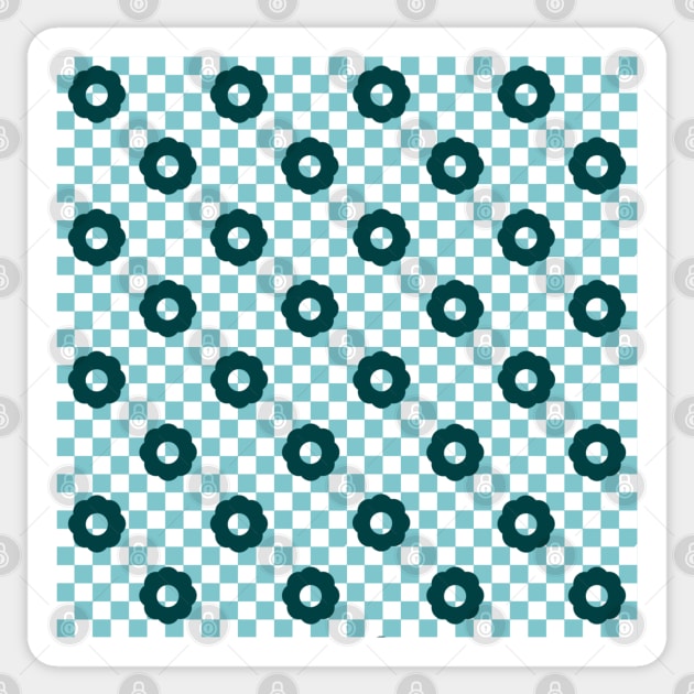 Checkers and Daisies (aqua-teal) Sticker by LetsOverThinkIt